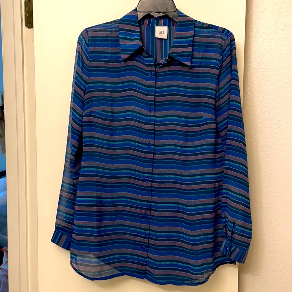 Cabi Button Up Blouse w/Split Back Detail Size Small